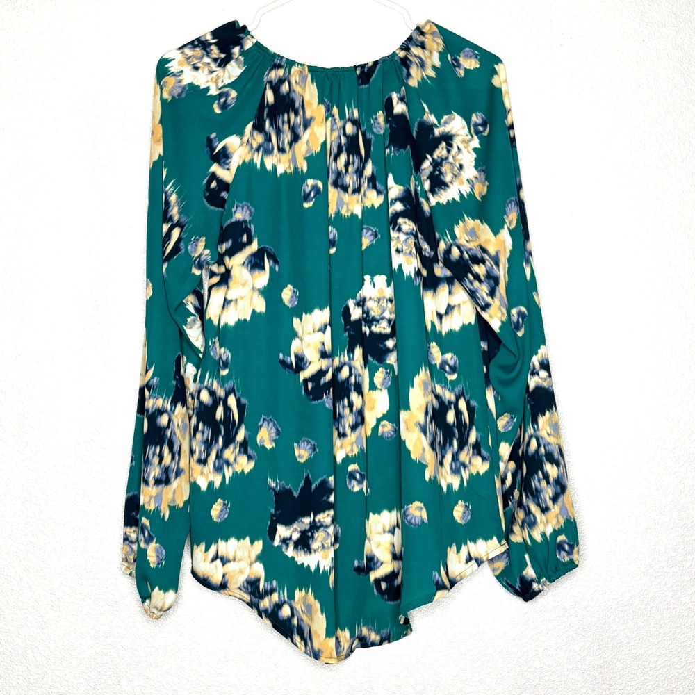 Simply Vera Vera Wang Women's Shirt Teal Floral Print Long Sleeve Cottage Size L - Picture 3 of 4